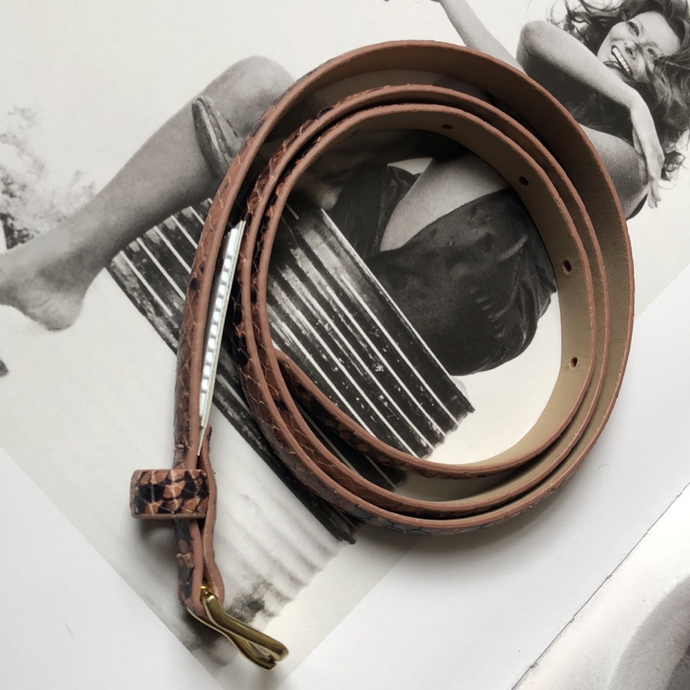 NWT • F R E E • ANN TAYLOR • Leather Snake Animal Skinny Belt w/ Gold Buckle - Picture 5 of 14